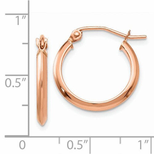 14k rose gold knife edge round hoop earrings 17mm x 2mm