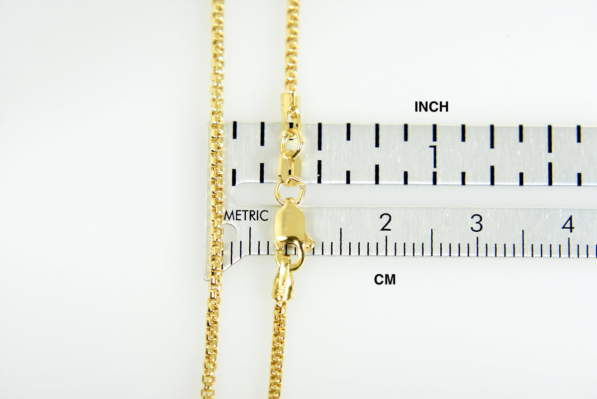 14k yellow gold 1.5mm round box bracelet anklet choker necklace pendant chain lobster clasp