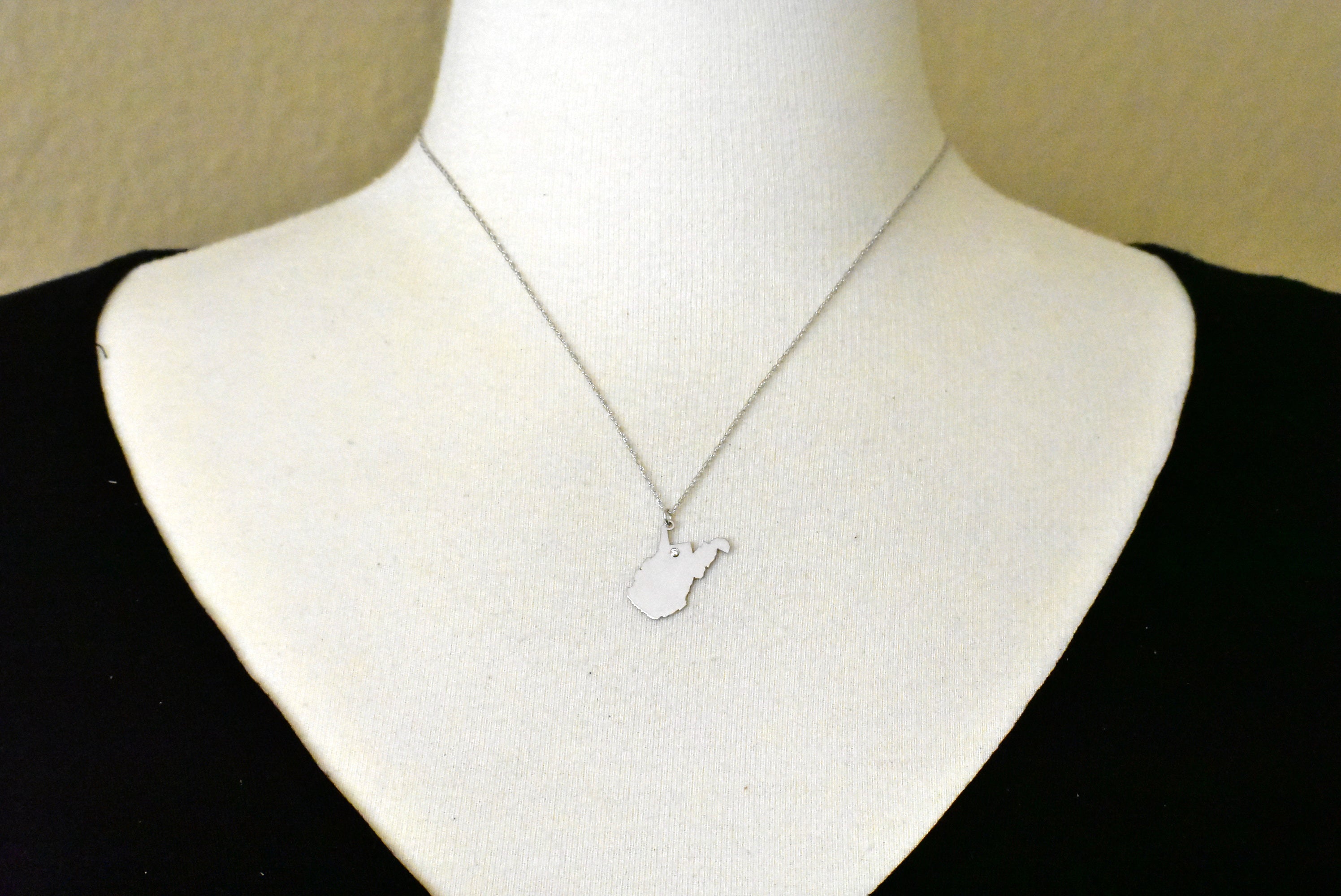 14k 10k Yellow Rose White Gold Diamond Silver West Virginia WV State Map Personalized City Necklace