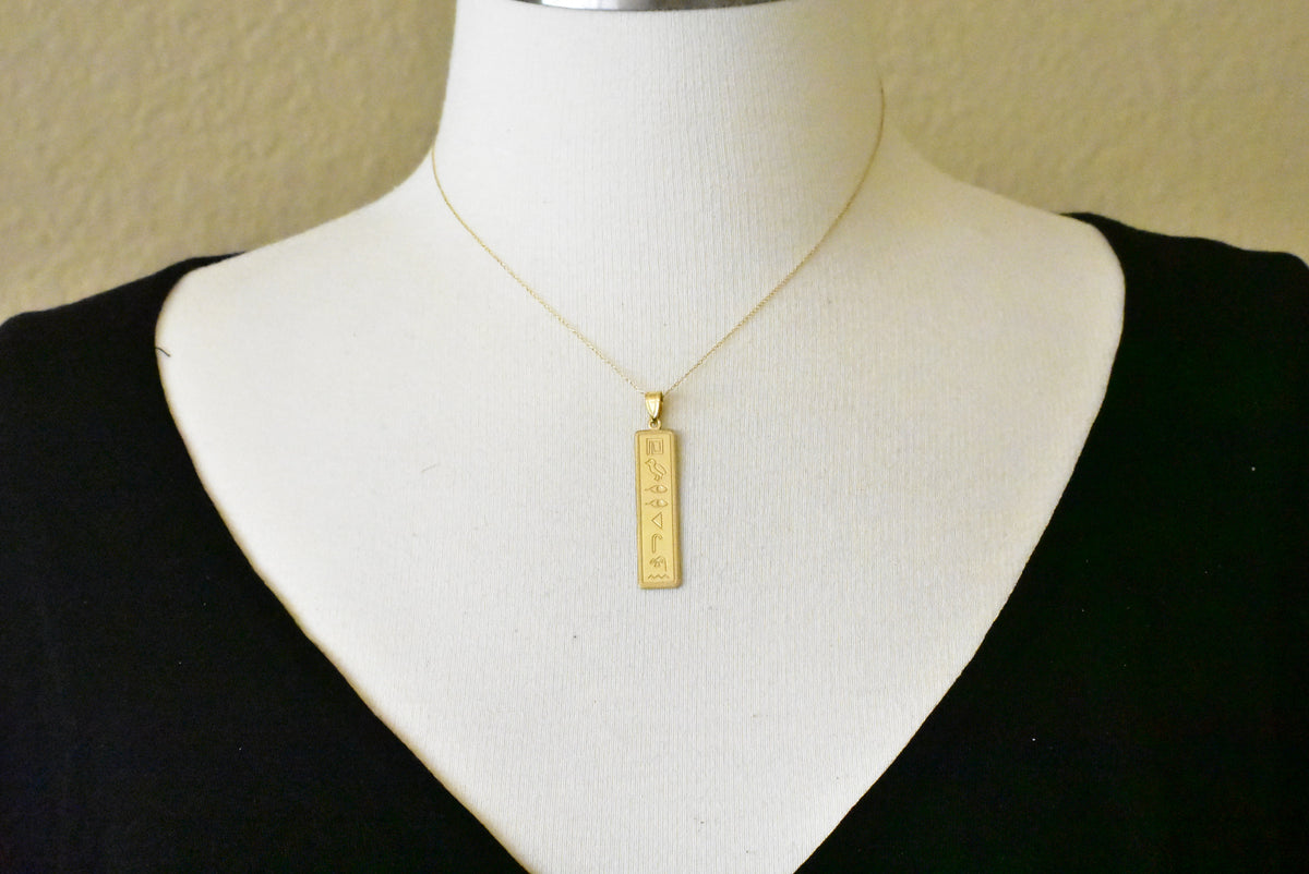 14k 10k yellow white gold sterling silver egyptian hieroglyphics alphabet rectangle pendant charm personalized engraved