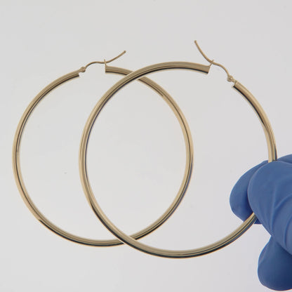 14k Yellow Gold Classic Round Large Hoop Earrings 64mm x 3mm