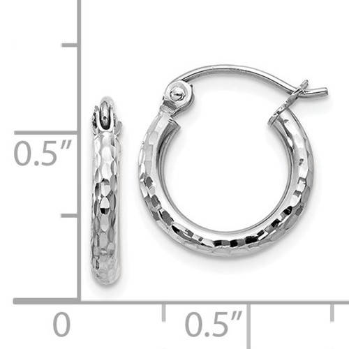 14k white gold diamond cut round hoop earrings 12mm x 2mm