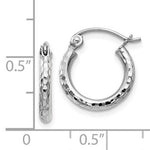 Lataa kuva Galleria-katseluun, 14k White Gold Diamond Cut Round Hoop Earrings 12mm x 2mm
