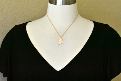 14k 10k yellow rose white gold diamond silver rhode island ri state map personalized city necklace