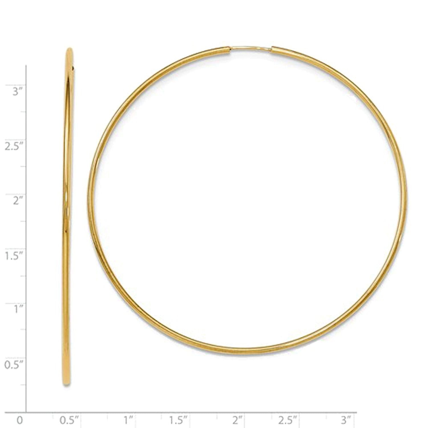 14k Yellow Gold Extra Large Endless Round Hoop Earrings 70mm x 1.20mm