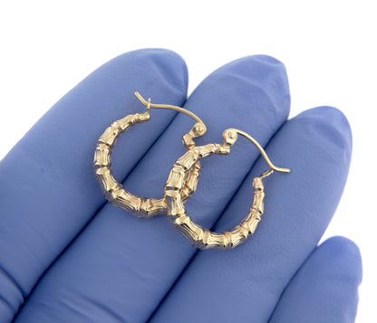 14k yellow gold bamboo hoop earrings 16mm