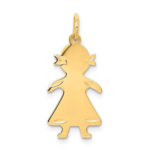 14k yellow gold girl flat disc pendant charm engraved personalized name initials date