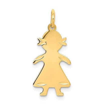 14k yellow gold girl flat disc pendant charm engraved personalized name initials date