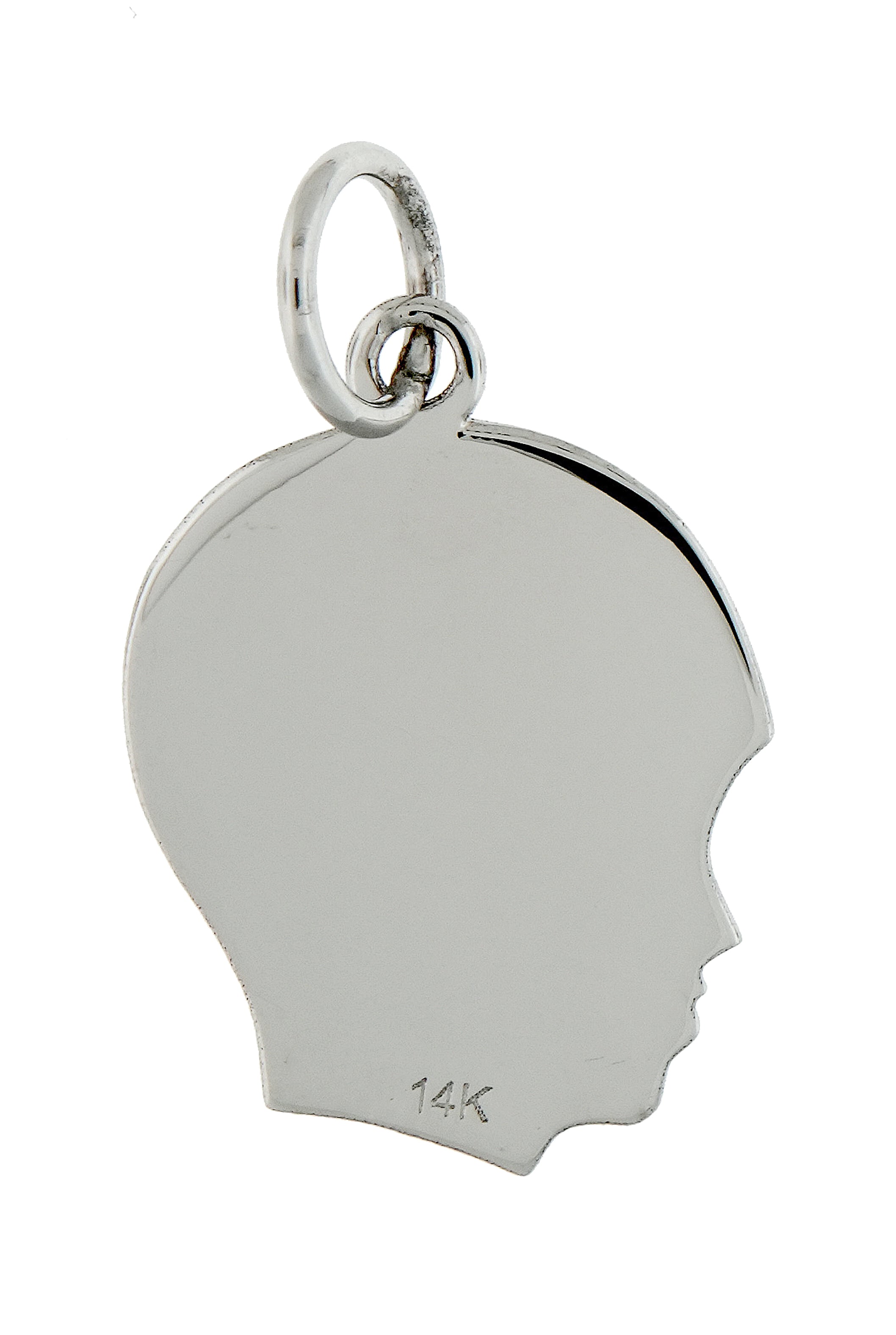 14k White Gold 13mm Boy Head Silhouette Disc Pendant Charm Engraved Personalized