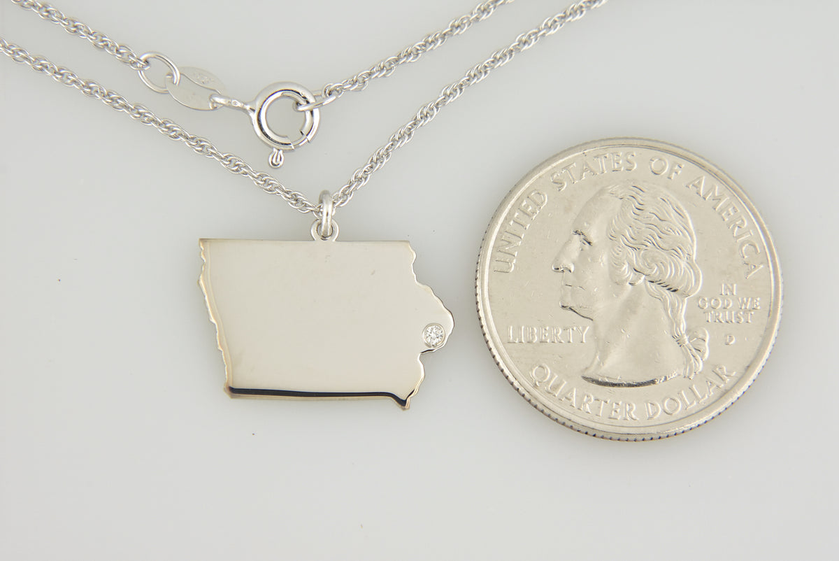 14k 10k yellow rose white gold diamond silver iowa ia state map personalized city necklace