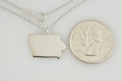 14k 10k yellow rose white gold diamond silver iowa ia state map personalized city necklace