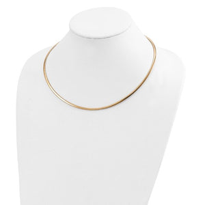 14K Yellow White Gold Two Tone 3mm Reversible Domed Omega Necklace Choker Pendant Chain 16 or 18 inches with 2 inch Extender