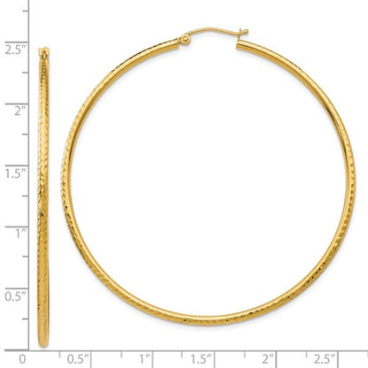 14k yellow gold diamond cut classic round hoop earrings 60mm x 2mm