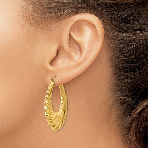 14k yellow gold shrimp scalloped hollow classic hoop earrings 32mm