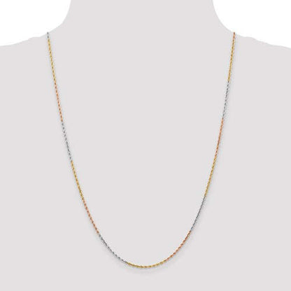14k yellow white rose gold tri color 1.5mm diamond cut rope bracelet anklet choker necklace chain