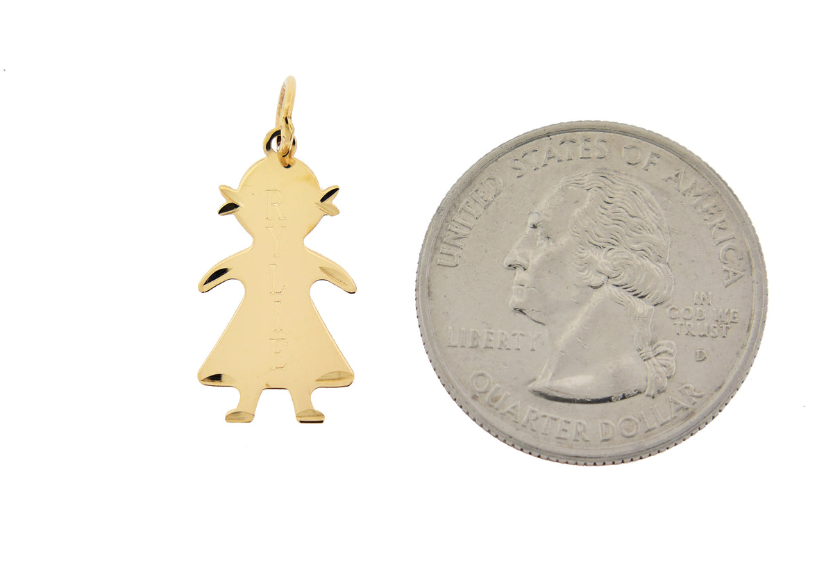 14k yellow gold girl flat disc pendant charm engraved personalized name initials date