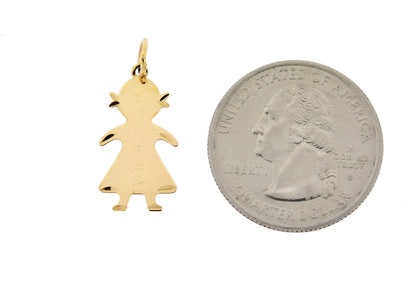 14k yellow gold girl flat disc pendant charm engraved personalized name initials date