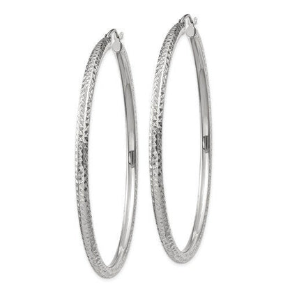 14k white gold 2.36 inch diameter large diamond cut round classic hoop earrings 60mm x 3mm