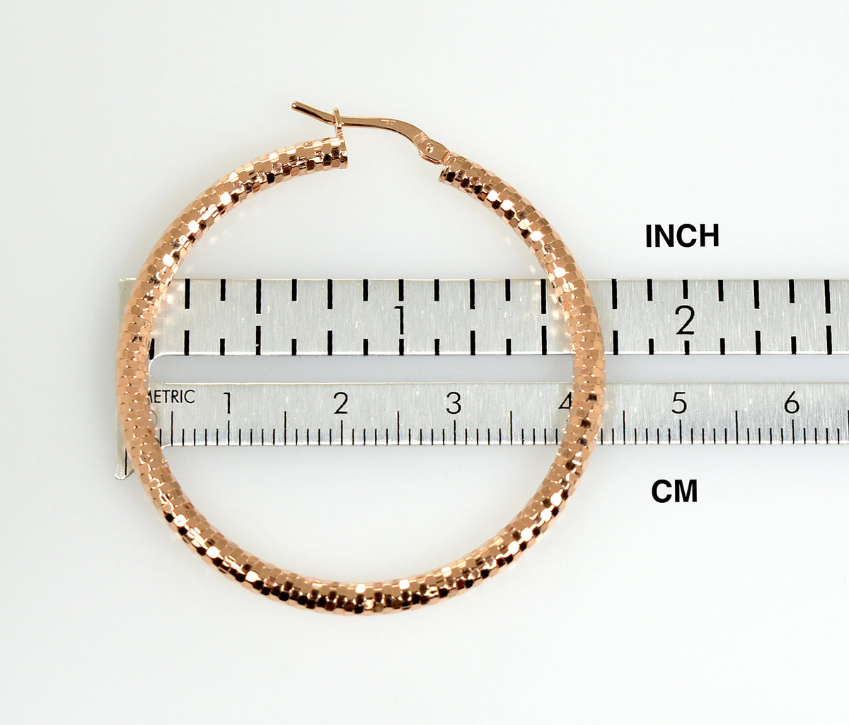 14k rose gold diamond cut round hoop earrings 43mm x 3mm