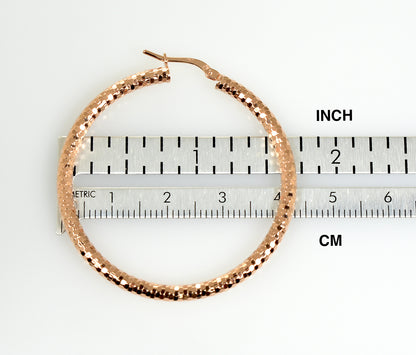 14k rose gold diamond cut round hoop earrings 43mm x 3mm