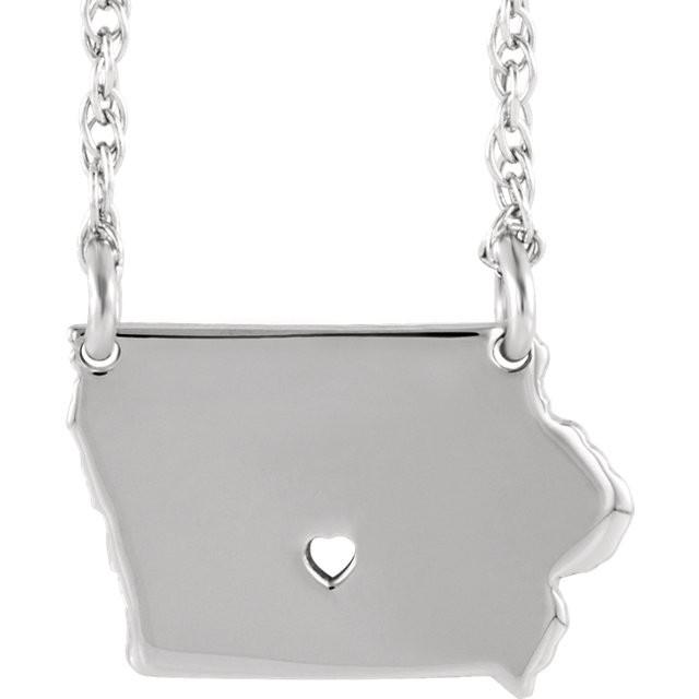 14k gold 10k gold silver iowa state map necklace heart personalized city