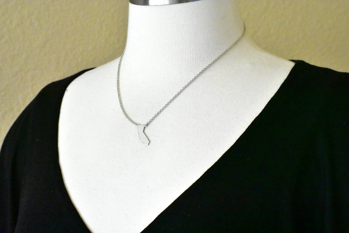 14k gold or sterling silver california ca state necklace personalized monogram