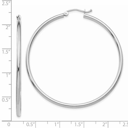 14k White Gold Classic Round Hoop Earrings 50mmx2mm