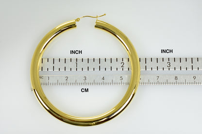 14k yellow gold classic round hoop earrings lightweight 60mm 55mm 48mm 43mm 40mm 35mm 30mm x 5mm