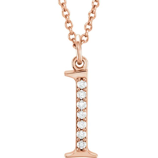 14k yellow rose white gold .04 ctw diamond tiny petite lowercase letter l initial alphabet pendant charm necklace