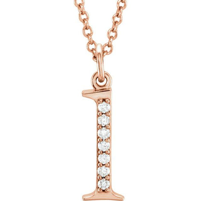 14k yellow rose white gold .04 ctw diamond tiny petite lowercase letter l initial alphabet pendant charm necklace