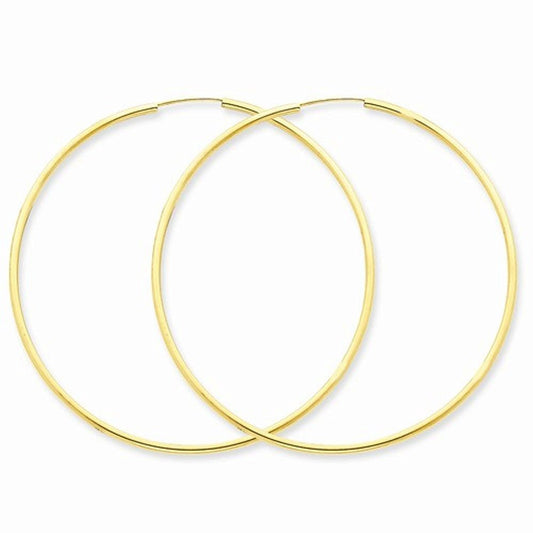 14k yellow gold large endless round hoop earrings 50mm x 1.5mm