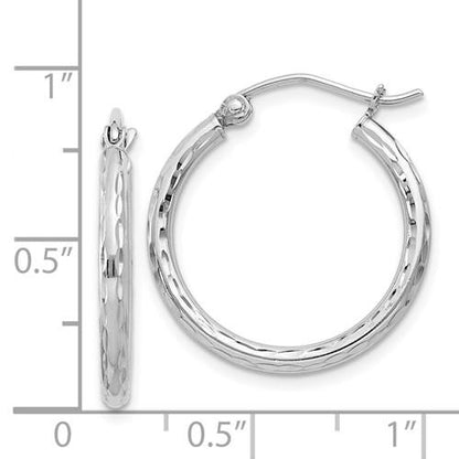sterling silver rhodium plated diamond cut classic round hoop earrings 20mm x 2mm