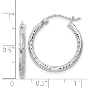 Sterling Silver Rhodium Plated Diamond Cut Classic Round Hoop Earrings 20mm x 2mm
