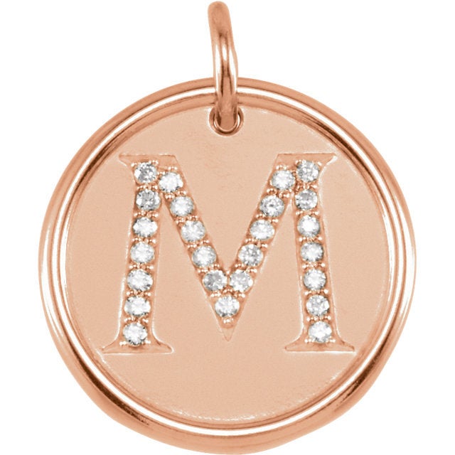14K Yellow Rose White Gold Genuine Diamond Uppercase Letter M Initial Alphabet Pendant Charm Custom Made To Order Personalized Engraved