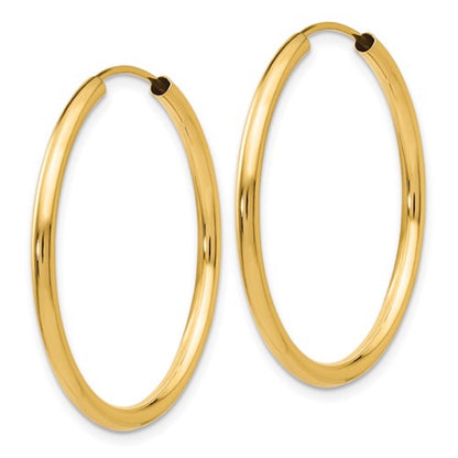 14k yellow gold round endless hoop earrings 30mm x 2mm