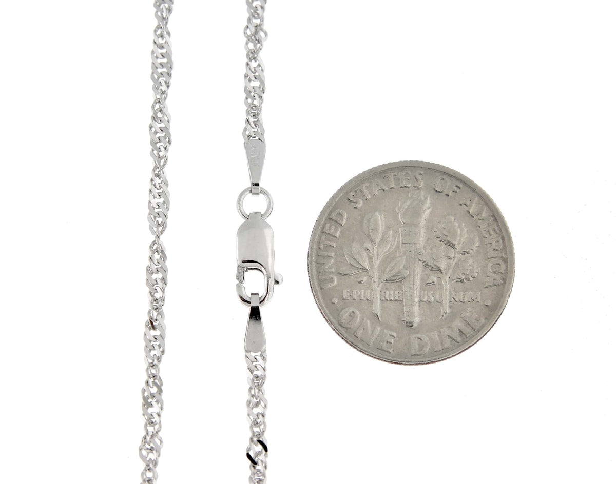 14k white gold 1.9mm singapore twisted bracelet anklet choker necklace pendant chain