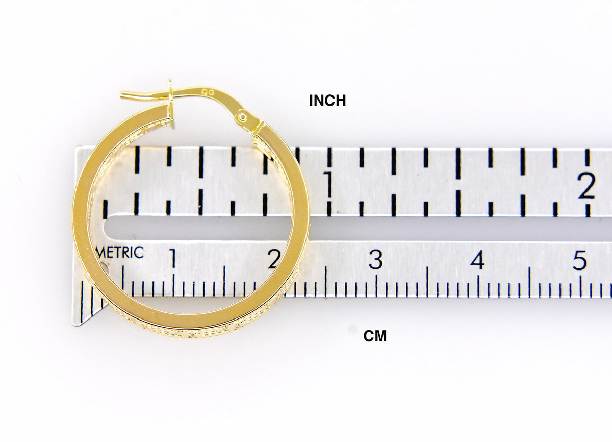 14k yellow gold greek key square tube round hoop earrings