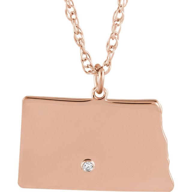 14k 10k yellow rose white gold diamond silver north dakota nd state map personalized city necklace