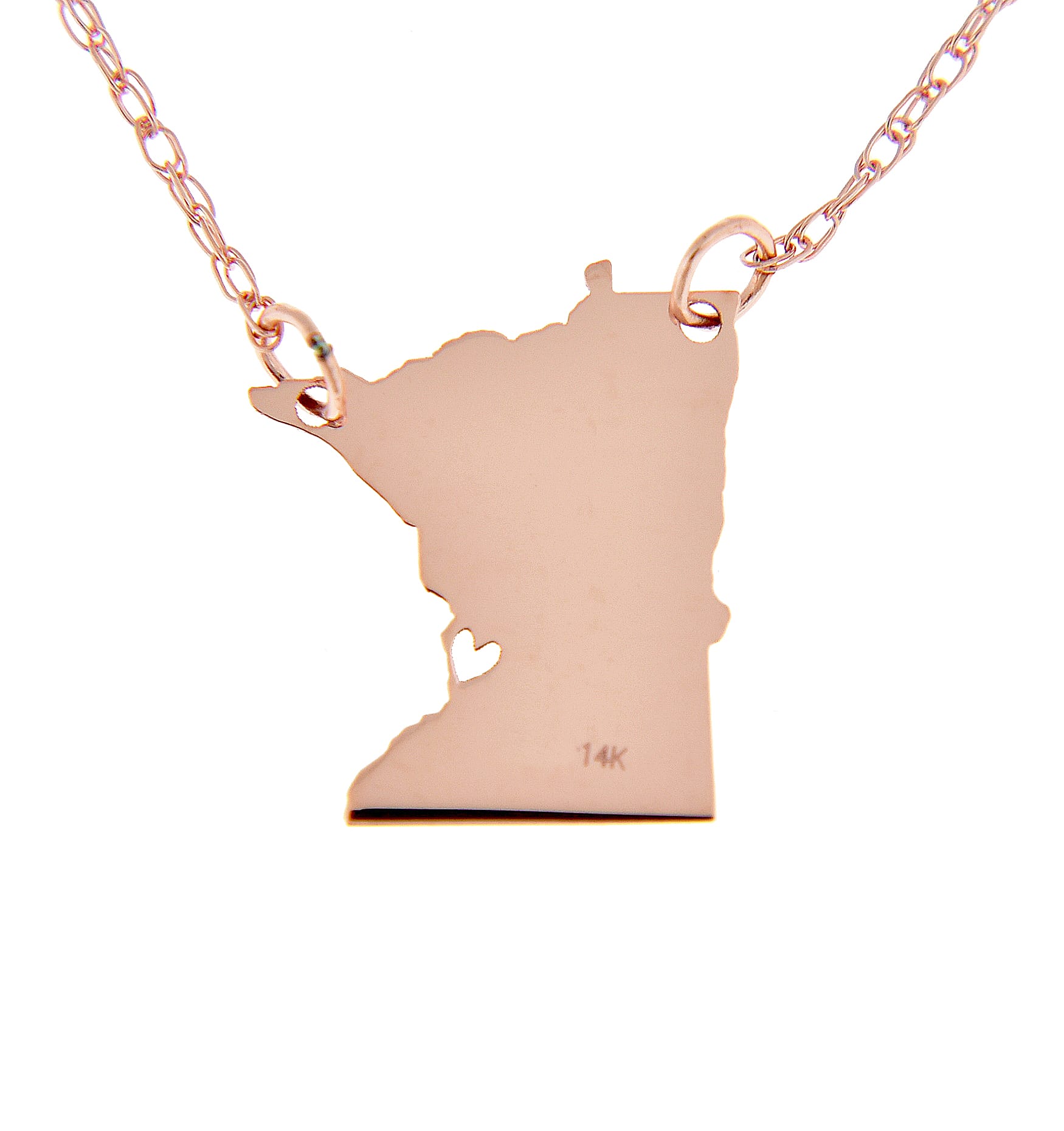 14k Gold 10k Gold Silver Minnesota MN State Map Necklace Heart Personalized City