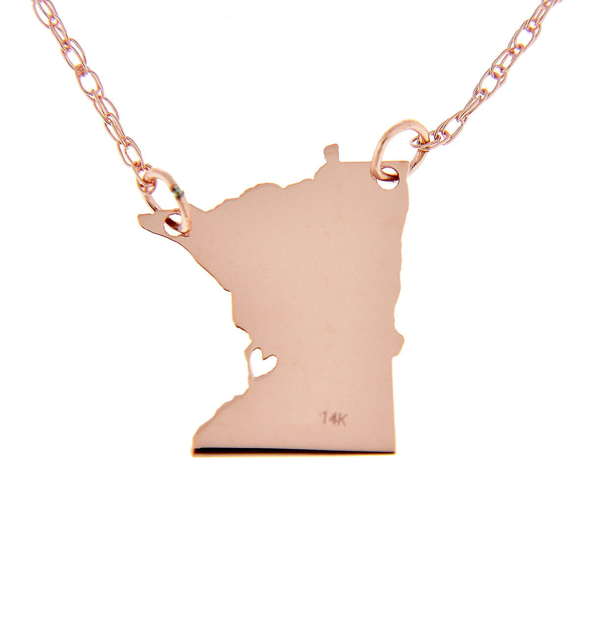 14k gold 10k gold silver minnesota mn state map necklace heart personalized city