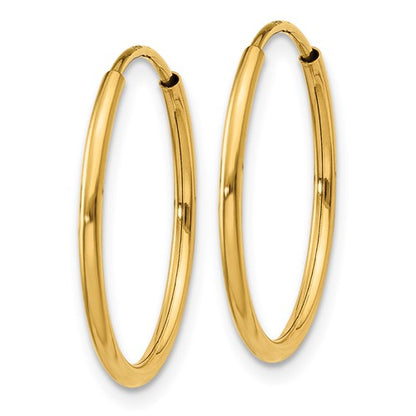 14k yellow gold round endless hoop earrings 17mm x 1.25mm
