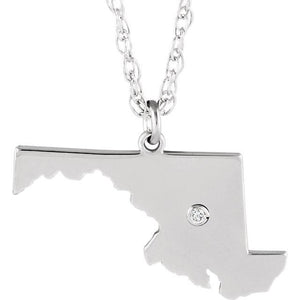 14k 10k Yellow Rose White Gold Diamond Silver Maryland MD State Map Personalized City Necklace