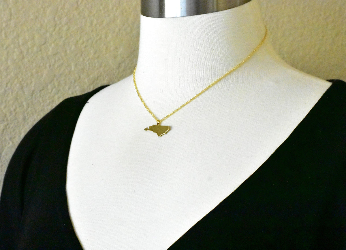 14k 10k yellow rose white gold diamond silver north carolina nc state map personalized city necklace