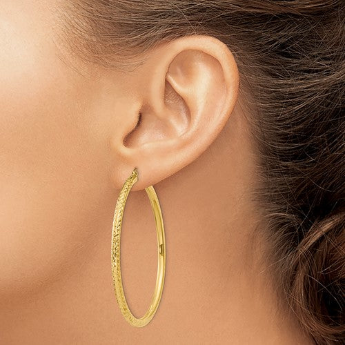 14K Yellow Gold 2.17 inch Large Diamond Cut Classic Round Hoop Earrings 55mm x 3mm