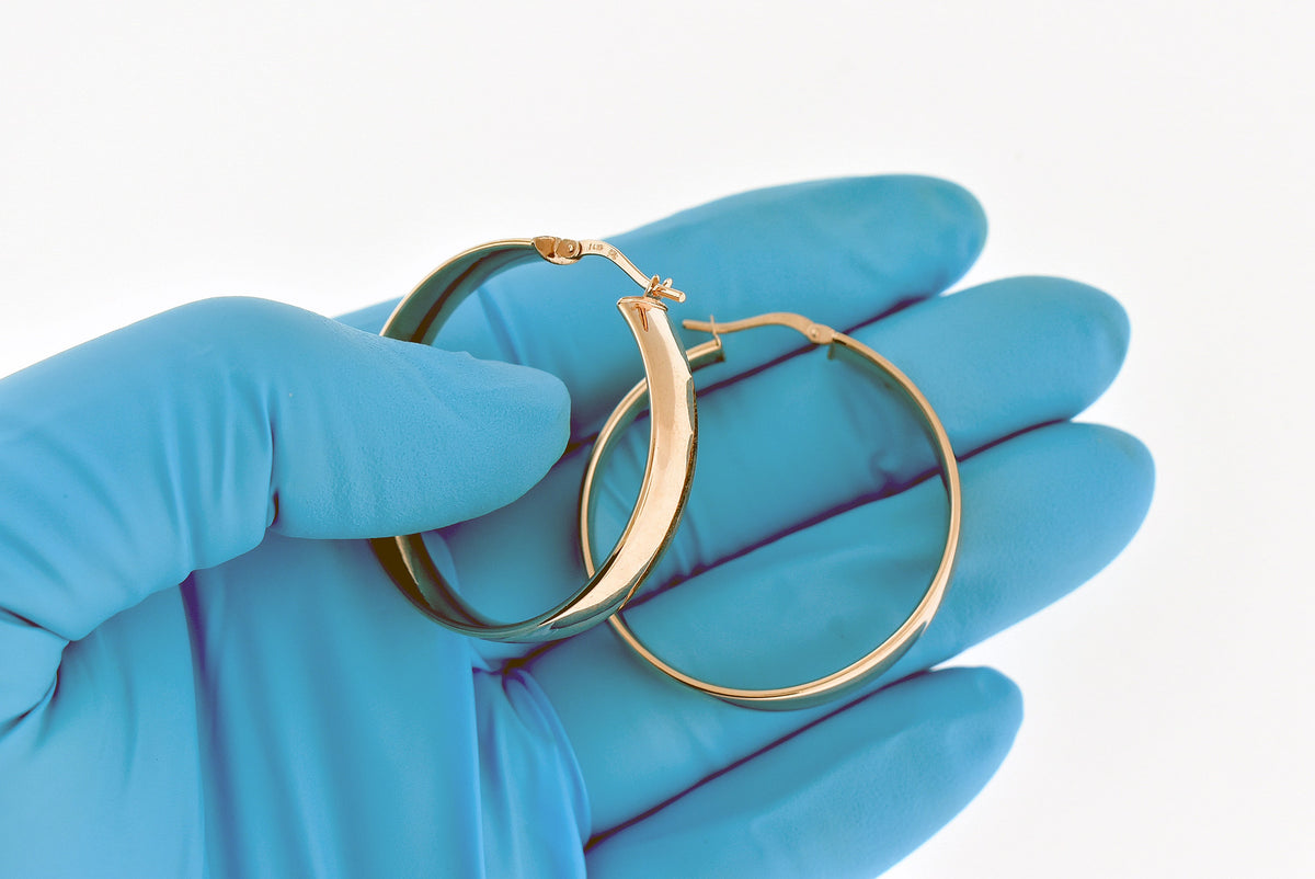 14k rose gold round square tube hoop earrings 35mm x 7mm