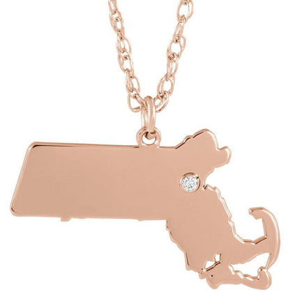 14k 10k yellow rose white gold diamond silver massachusetts ma state map personalized city necklace