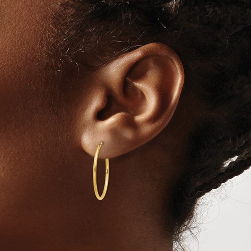 14k yellow gold round endless hoop earrings 20mm x 1.25mm
