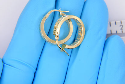 14k yellow gold greek key square tube round hoop earrings
