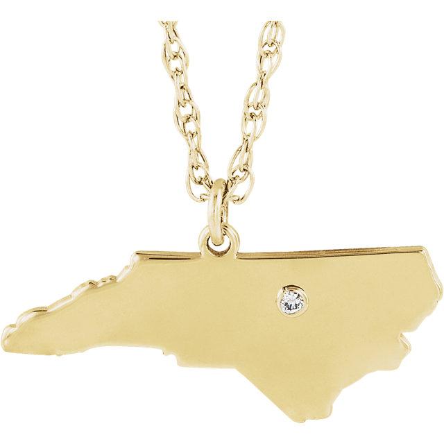 14k 10k yellow rose white gold diamond silver north carolina nc state map personalized city necklace