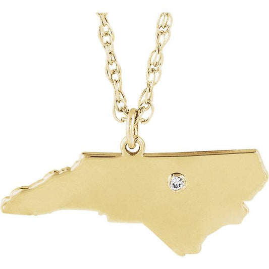 14k 10k yellow rose white gold diamond silver north carolina nc state map personalized city necklace